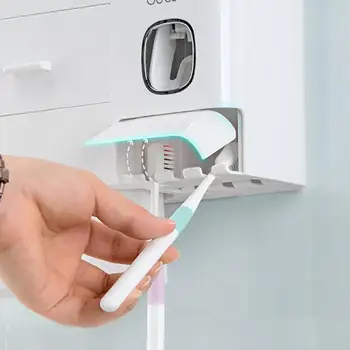 4 Šálku Montáž Na Zeď, Magnetické Adsorpce Obrácené Kartáček Držák Automatický Dávkovač Zubní Pasta Squeezer Koupelnové Doplňky Set