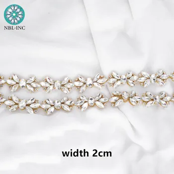 (1 yard ) Nové svatební Silver gold crystal drahokamu nášivka čalounění zlaté železo na šít na svatební šaty WDD1064