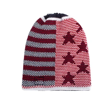 FS Červené Bílé Pruhované Americká Vlajka nakoupila čepice Pletené Kulichy Designer Bonnet Čepice Pro Ženy Muži Zimní Venkovní Teplé Zajišťovací Čepice