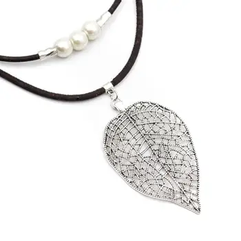 Korek náhrdelník Hnědé korkové Originální Perlový korálky s velkým list, ruční práce žen, korek náhrdelník N-201-1