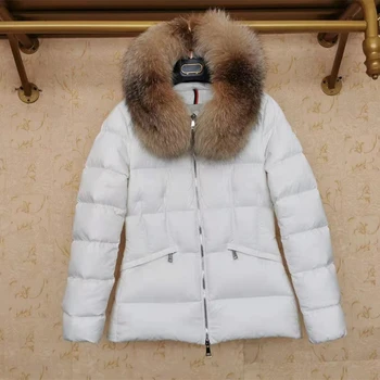 Ženy Real Fox Kožešiny Límec Značkové Luxusní Značky Dolů Bundy Kabáty Ženy S Fur Hood Bílá Kachna Dolů Kabát S Kapucí Zimní Kabát