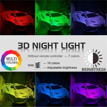 3d Iluze Lampa Sportovní Auto Noční světlo pro Dítě Ložnice Dekor Barva Měnící Atmosféru Akce Cena Led Noční Světlo Supersport