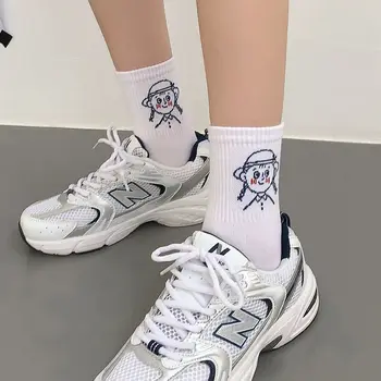 Korejský Styl Ženy Ponožky Bílé Roztomilý Vzor Ins Dlouhé Bavlněné Ponožky Legrační Japonské Harajuku kawaii Karikatura Posádky Ponožky Novinka