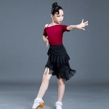 Latinské taneční soutěž ballroom tango sukně a šaty dívky děti kostým pro děti, salsa flitr šaty třásně dítě dítě