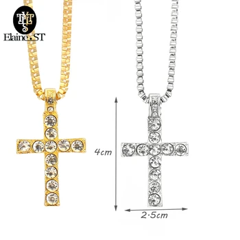 Hip Hop Kříž Přívěsek Náhrdelník Muži Ženy Egyptské Šperky Ledový, Zlaté barvy Bling Drahokamu Crystal Cross Punk Náhrdelníky