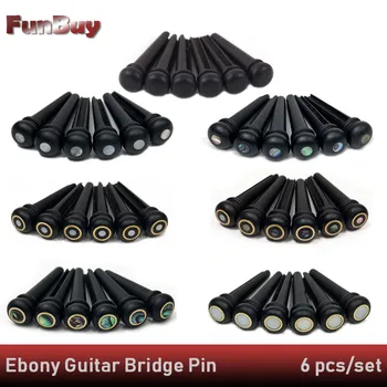 6ks Ebony Kytara Most Kolíky Most Endpin Pearl Shell Abalone Tečky Mosaz Kruh Vložka pro Akustickou Kytaru Díly A Příslušenství