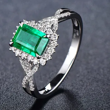 Luxusní Žena Green Crystal Stone Prsten Elegantní Čtvercový Zirkon Kámen Snubní Prsteny Pro Ženy Barva Stříbrná Svatební Zásnubní Prsten
