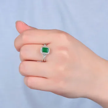 Luxusní Žena Green Crystal Stone Prsten Elegantní Čtvercový Zirkon Kámen Snubní Prsteny Pro Ženy Barva Stříbrná Svatební Zásnubní Prsten