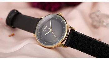 JULIUS Zlaté Hodinky z Pravé Kůže Quartz Retro Hodinky Ženy Elegantní Černá Stříbrná Stručný Módě Jednoduché Stylové Náramkové hodinky JA-957