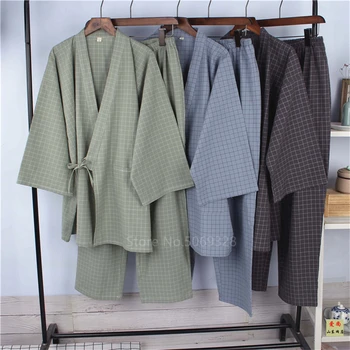Bavlněné Japonské Kimono oblečení na Spaní 17Color Unisex Pyžamo Svetr 2ks Pár, Ženy, oblečení na Spaní Autume Módní Měkké noční Košili