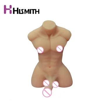HISMITH Full Silikonové 3D Čelní Svalové Mužské Torzo Panenky S Velký péro Anální Otvor Subjekt Silikonové Celkové Láska Doll Pro Ženy