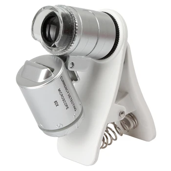Mini 60X Lupy,Klip, Široký Úhel, Lupa,Mikroskop Čočky Optické Čočky Nástroj s 3 LED Světla pro Univerzální Mobilní Telefon