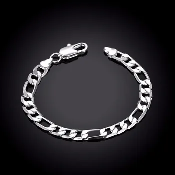 Stříbro 925 Šperky Set pro Muže Módní 8mm Figaro Řetěz, Náramek, Náhrdelník 2 ks Bižuterie Sady Bijoux Velkoobchodní Ceny