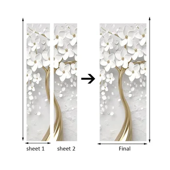 PVC samolepící 3D Dveře, Samolepky Bílé Květy Stromu Nástěnné Tapety Vodotěsné Obývací Pokoj Ložnice Samolepky Home Decor 3D