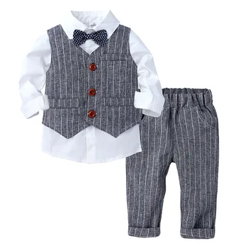 Kluci Obleky, Saka Oblečení Obleky Pro Formální Svatební Party Pruhované Dětská Vesta Košile Kalhoty Děti Chlapec Svrchní Oblečení Nastavit ZH140