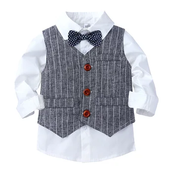 Kluci Obleky, Saka Oblečení Obleky Pro Formální Svatební Party Pruhované Dětská Vesta Košile Kalhoty Děti Chlapec Svrchní Oblečení Nastavit ZH140