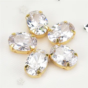 Vysoce Kvalitní Diamond 10*14Mm Oválné 5ks/Pack Super Flash 5A Zirkon Zlato Základnu Dráp Šít Na Kamínky Crystal,Oděvní Doplňky