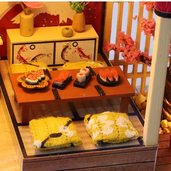 DIY Dřevěný Dům Japonsko Styl Miniaturní Panenka Dům Stavebnice Mini Domeček pro panenky s Nábytkem, došlo ke zpřesnění Design Domeček pro panenky Pro Dekoraci