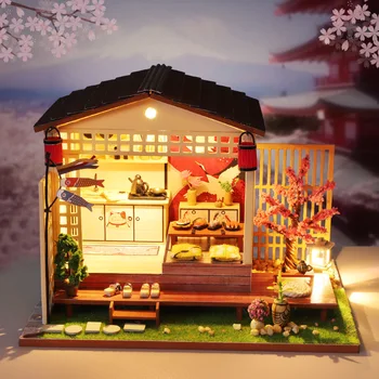 DIY Dřevěný Dům Japonsko Styl Miniaturní Panenka Dům Stavebnice Mini Domeček pro panenky s Nábytkem, došlo ke zpřesnění Design Domeček pro panenky Pro Dekoraci