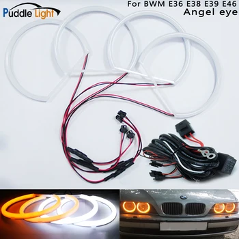 4X131MM SMD LED Angel Eyes Halo Kroužky Auto Světlomet pro BMW E36 E38 E39 E46 Xenon Projektor Bílá+Žlutá Vysokou Kvalitu
