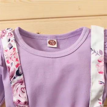 2020 Roztomilý Novorozené Dítě Dívka Pád Oblečení Prohrábnout Dlouhý Rukáv Plná Barva Kombinézu+Květinové Tisk Popruhy Sukně Čelenka Set 3ks