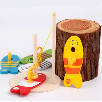 Dřevěné stavební blok hračky raného vzdělávání vzdělávací hračky, baby hračky barevné karikatura digitální rybaření rodič-dítě, hra, set