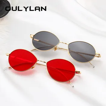 Oulylan Malé Oválné sluneční Brýle, Ženy, Luxusní Značky Návrhář Cat Eye Sluneční brýle Dámy UV400 Retro Kovové Červené Brýle