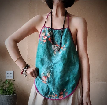 Originální retro univerzální břicho taška dámské volné letní tištěné krajky krku vesta top