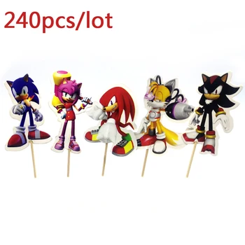 240pcs/mnoho Chlapců Děti Laskavosti Narozeniny Sonic the Hedgehog Téma Ozdobit Cupcake Zavírače s Holemi Miminko Dort Topper
