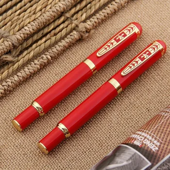 Vysoce Kvalitní Kovové Kuličkové Pero 0,5 mm Modrá/Černá inkoust, Luxusní Čínský Červený Roller Pero Pro Obchodní Psaní Kanceláři Školní Potřeby