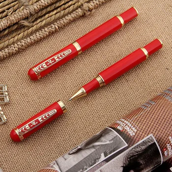 Vysoce Kvalitní Kovové Kuličkové Pero 0,5 mm Modrá/Černá inkoust, Luxusní Čínský Červený Roller Pero Pro Obchodní Psaní Kanceláři Školní Potřeby