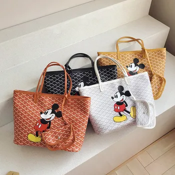 Disney Mickey Mouse velká kapacita kabelka kreslená lady PU vodotěsný taška přes rameno Crossbody taška, taška na pleny