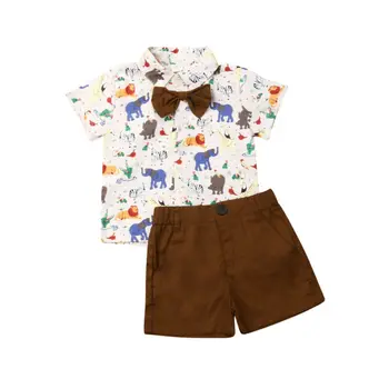 Módní letní kojenecké batole boy oblečení nastavit kreslený zvířecí tisk košile top + kalhoty venkovní sportovní oblek