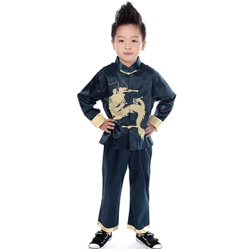 Tradiční Čínská Oblečení pro Kluky Tang Oblek Výšivky Draka Dlouhý Rukáv Hedvábí Nový Rok Čína Módní Halenka Tričko Děti