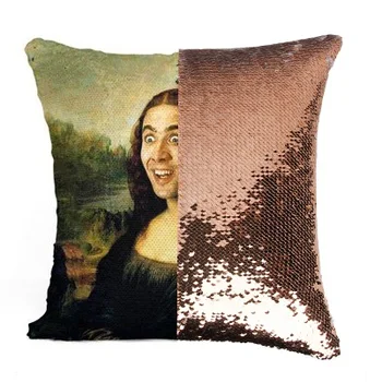 Nicolas Cage Mona Lisa flitr Reverzibilní Barva ChangingPillowcase dárek pro ni dárek pro něj polštář kouzelný polštář