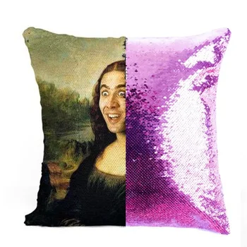 Nicolas Cage Mona Lisa flitr Reverzibilní Barva ChangingPillowcase dárek pro ni dárek pro něj polštář kouzelný polštář