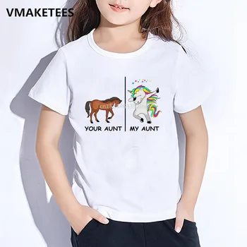 Děti, Léto, Dívky A Chlapci T košile Děti, Tvoje Teta Koně Moje Teta Unicorn Karikatura Tisk T-shirt Roztomilý Vtipné Dětské Oblečení