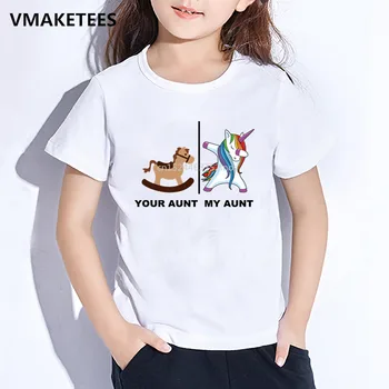 Děti, Léto, Dívky A Chlapci T košile Děti, Tvoje Teta Koně Moje Teta Unicorn Karikatura Tisk T-shirt Roztomilý Vtipné Dětské Oblečení