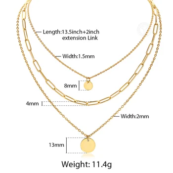 Triple Vrstvené náhrdelník Náhrdelník Ženy Coin Charm Přívěsek Obdélník, Rolo Krabice Link Řetěz Vyrýt Jméno Jedinečné Šperky Dárek DN202