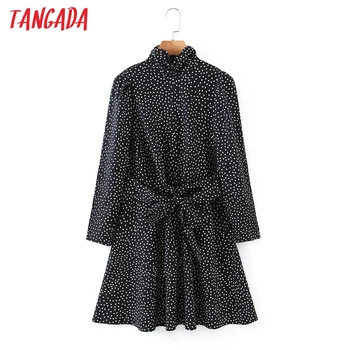 Tangada Módní Ženy Tečky Tisk Límcem Šaty 2020 Nové Příjezdu Dlouhý Rukáv Dámské Šaty S Lomítkem SL600