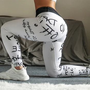 Graffiti Tištěné Legíny Sportovní Dámské Fitness Aktivní Oblečení Jogging Jóga Kalhoty Push Up Školení Pilates Klikyháky Zumba-Tanec Tělocvičny