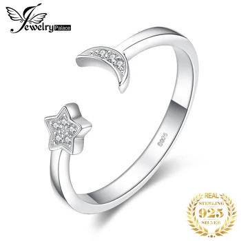 JewelryPalace Moon Star Prsteny, 925 Sterling Stříbrné Prsteny pro Ženy, Otevřené Stohovatelné Prsten Kapely Stříbro 925 Šperky, Jemné Šperky