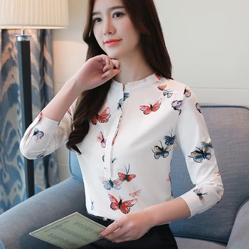 Na podzim roku 2020 nový styl květinové tisk ženy halenka móda v límec dámské triko s dlouhým rukávem kauzální ženské oblečení 1042 40