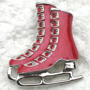 Rhodiováno Módní Brož Červené Drahokamu Smalt Ice Skate Boty Pin brože C822 C