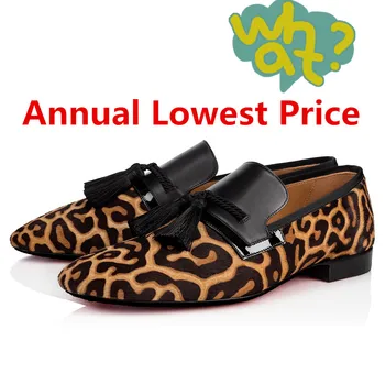 Jarní leopard tisk kožené pánské šaty, boty skluzu na žíně byty módní černý střapec boty muži Muži Mokasíny