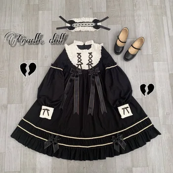 Gotický palác sladká lolita šaty vintage bowknot stát puff sleeve vysokým pasem viktoriánské šaty kawaii dívka gothic lolita