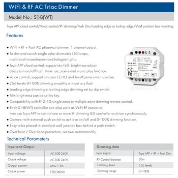 Wi-fi 2.4 G RF AC Triac LED Stmívač 220V 230V Práce s Tuya Inteligentní Život Amazon App Alexa Echo Google Domácí Asistent Hlasové Ovládání