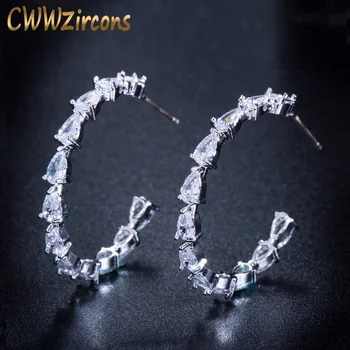 CWWZircons 2020 Nové Módní Značky Šperky Půl Kola Kapka Vody Nádherné Bílé CZ Crystal Hoop Náušnice pro Ženy CZ152