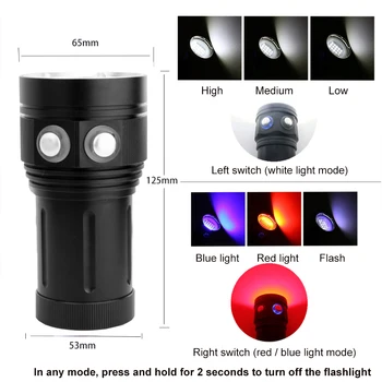 LED Potápění Svítilna S 15 XM-L2 Lampy Korálky Super Světlé 20000Lumens Taktické Pochodeň PRO Fotografování pod Vodou, Osvětlení