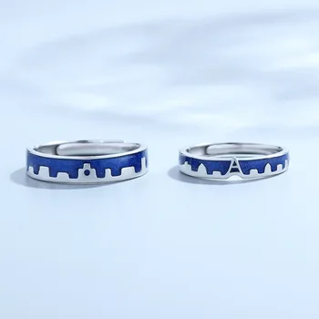 Předsádce Modrá Kapající Prosklené Hrad Otevře Milovníkům Prsteny Pro Ženy, Muže, Romantické Valentýna Dárek 925 Sterling Silver Šperky